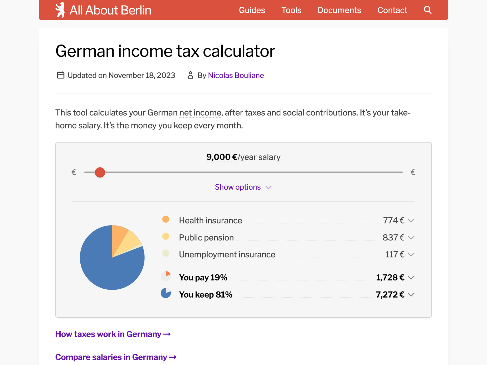 Tax calculator on All About Berlin