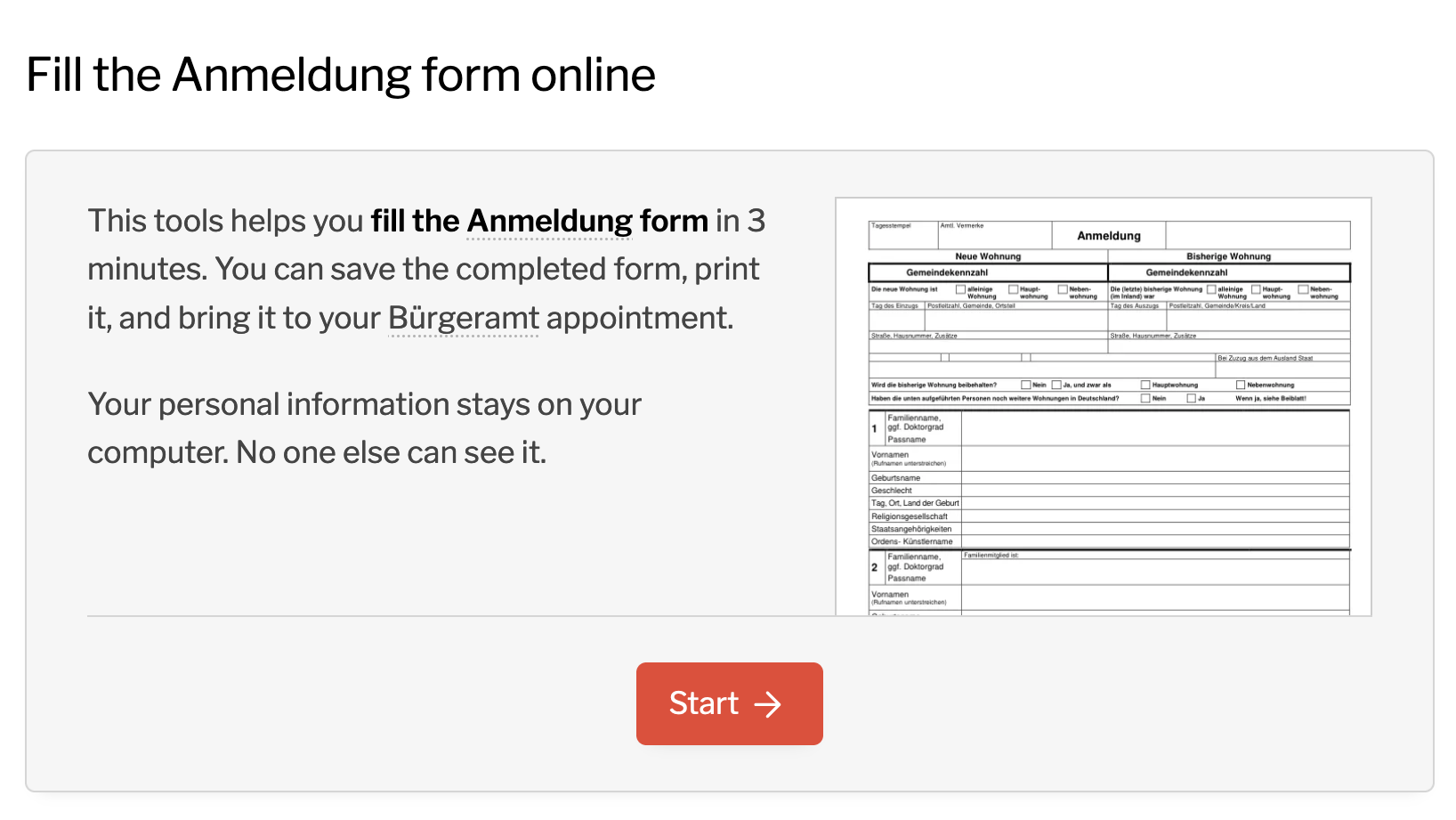 Anmeldung form filler screenshot