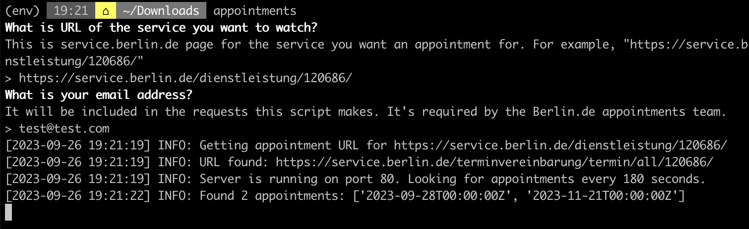 The command line version of the Bürgeramt appointment finder