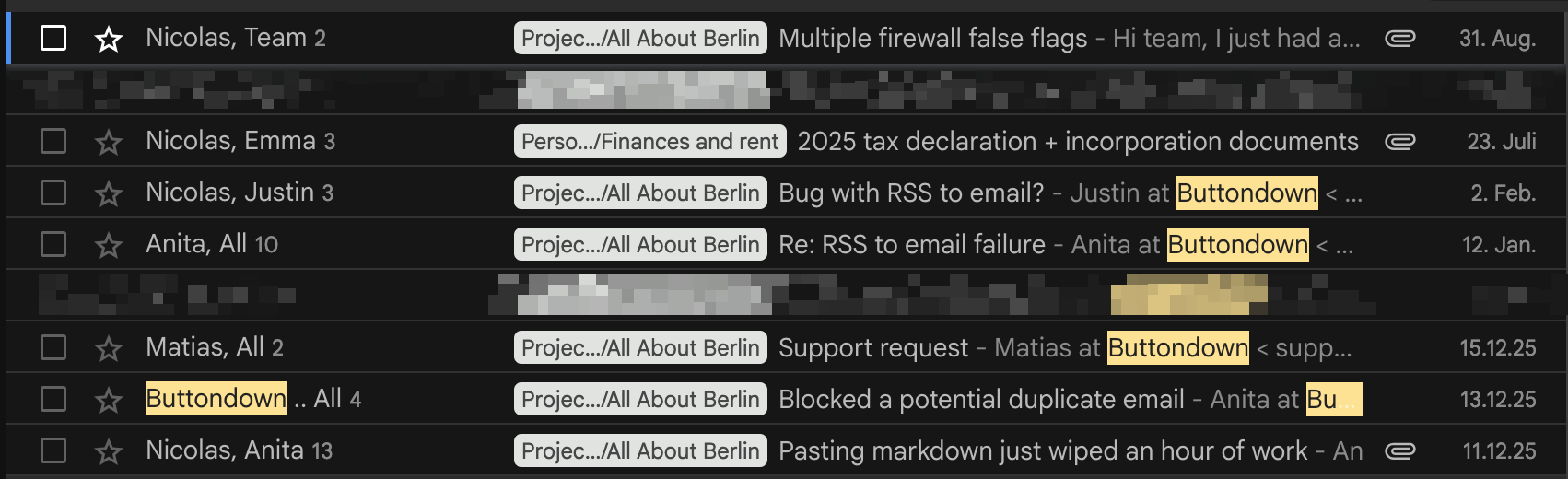 Emails to Buttondown's support