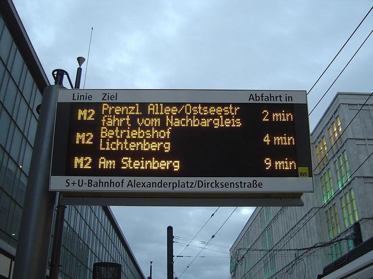 A BVG Daisy display showing the tram timetable