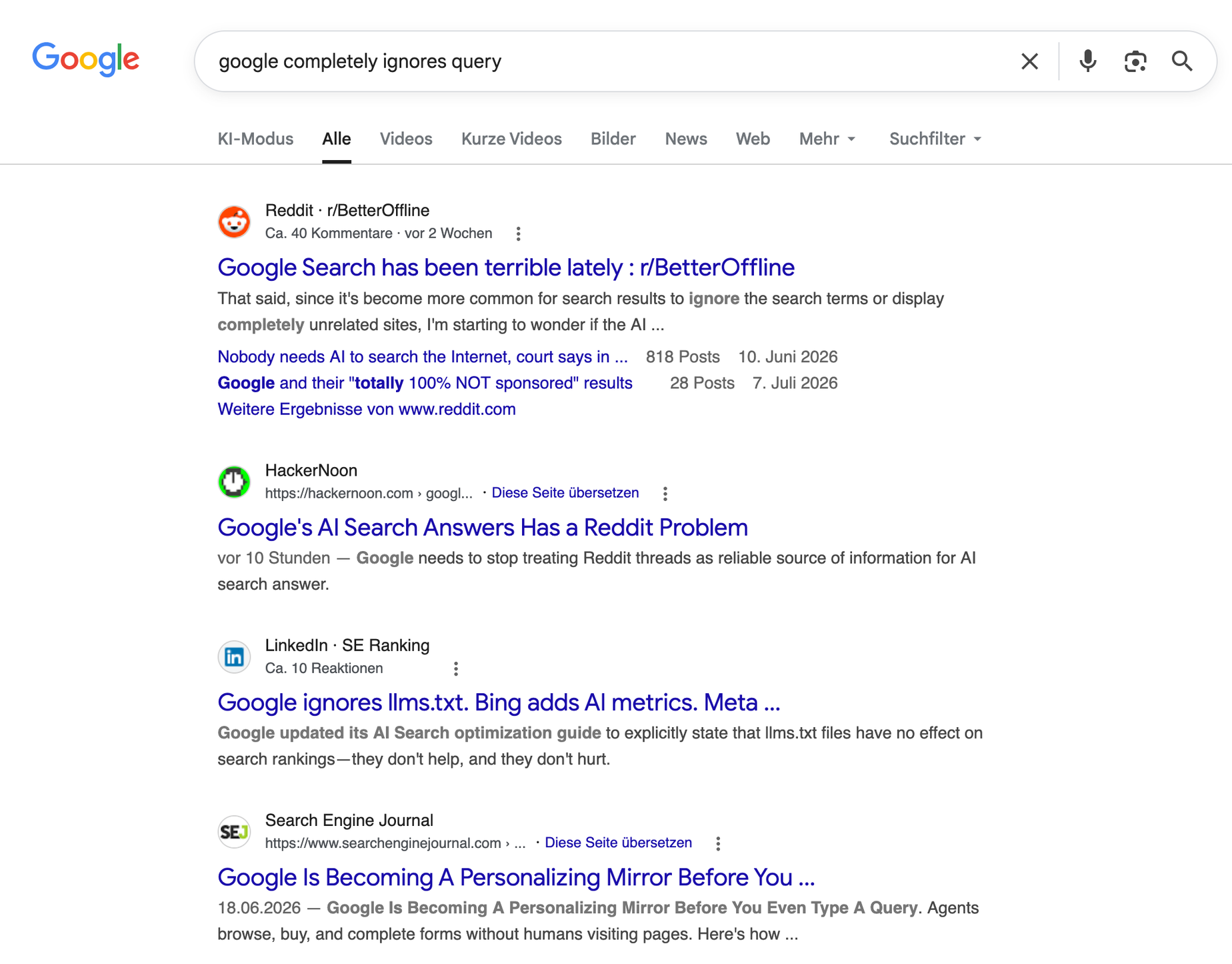 Google Search results that completely ignore query