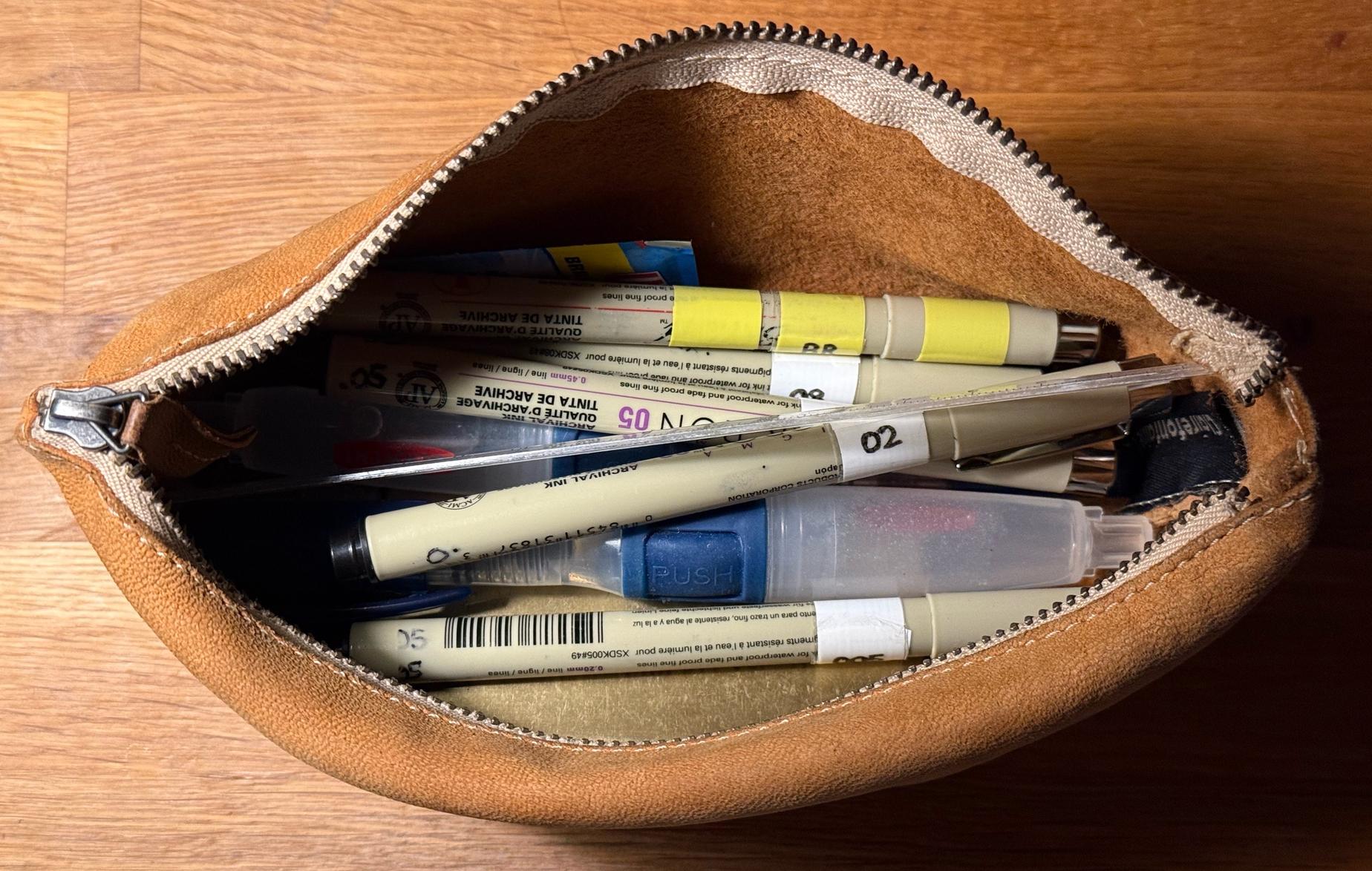 Pens in pencil case