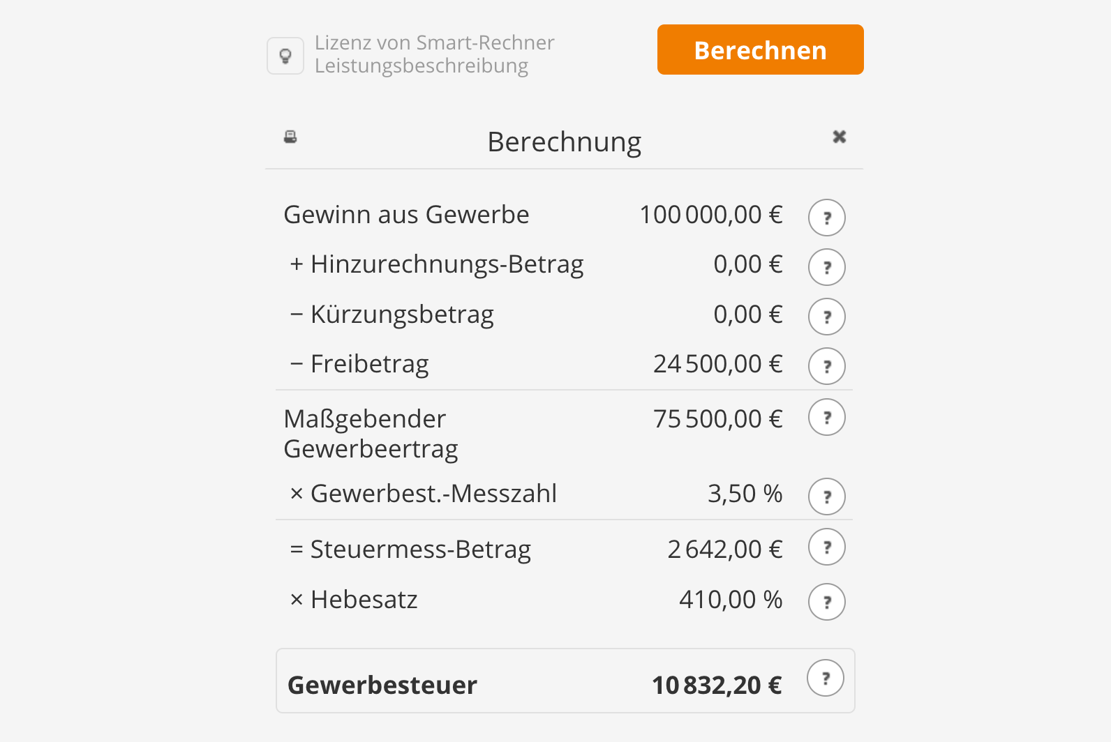 Trade tax calculation